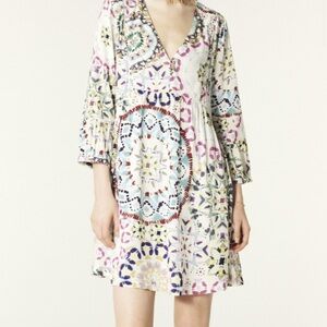 ba&sh Cream Multicolor Medallion V-Neck Mini Dress